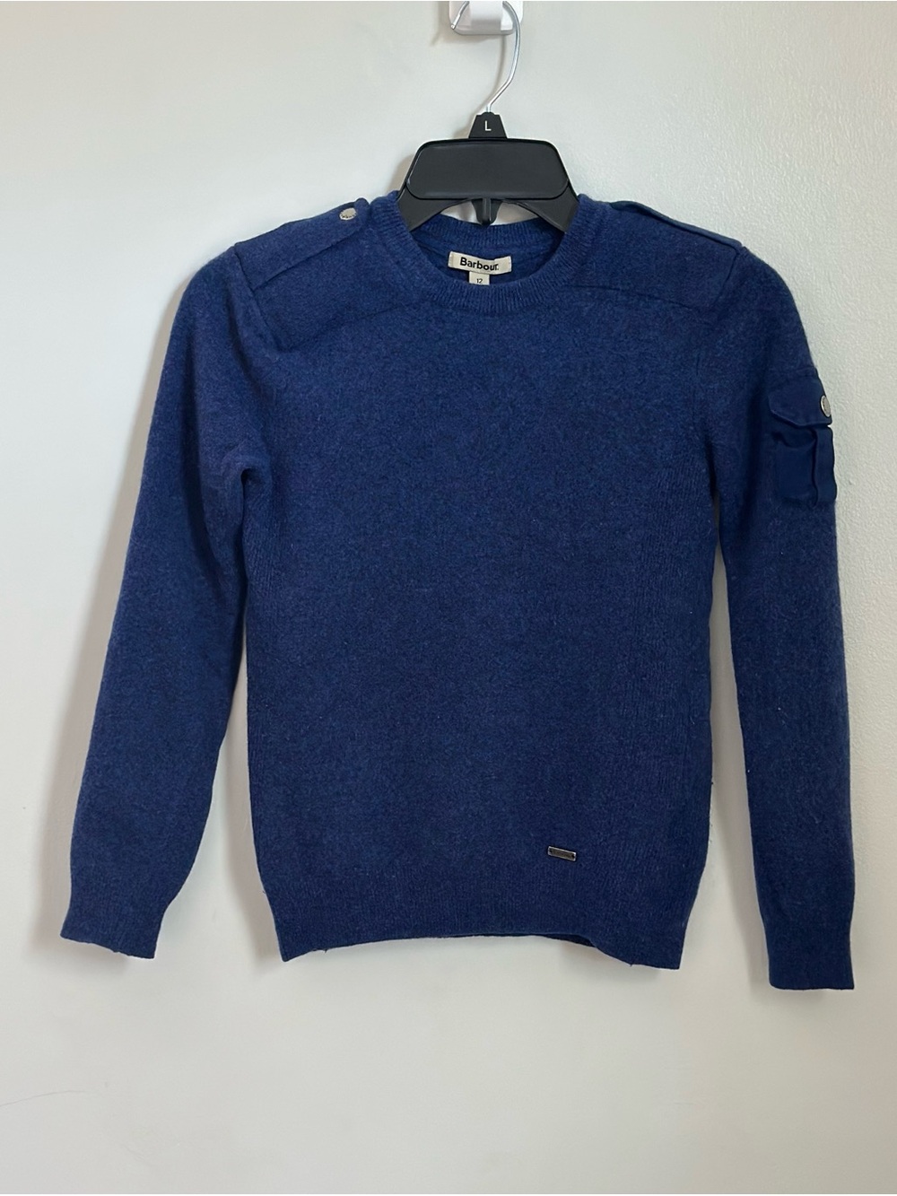 Barbour Boys Cadet Crew Neck Merino Wool Cashmere Sweater Navy Size 12